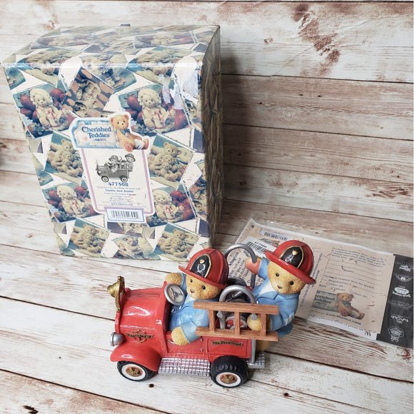 Cherished Teddies #477508 "Hold On For The Ride Of Your Life" Firetruck Figurine - Picture 1 of 11